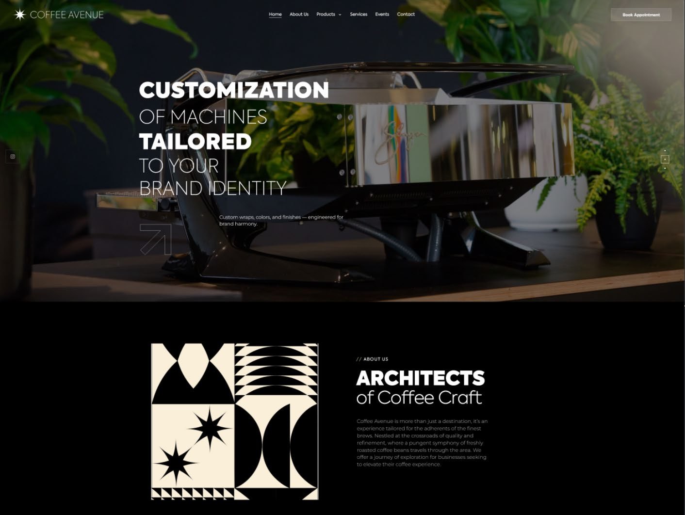 Coffee Avenue website showing espresso machine customisation